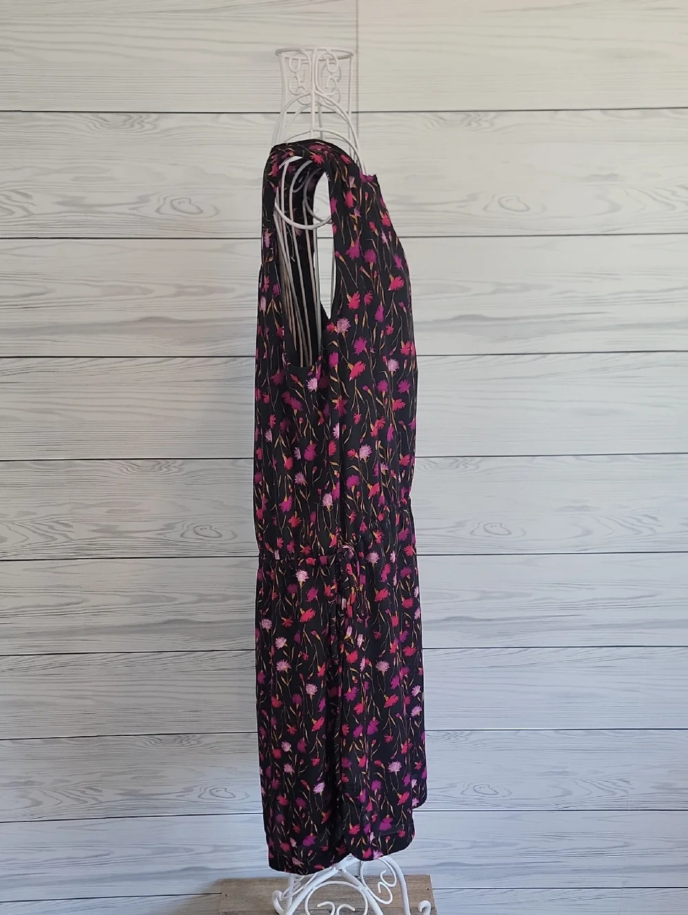 Gap Sleeveless Floral Tie-Waist Midi Dress - Black & Pink Floral Womens Size L